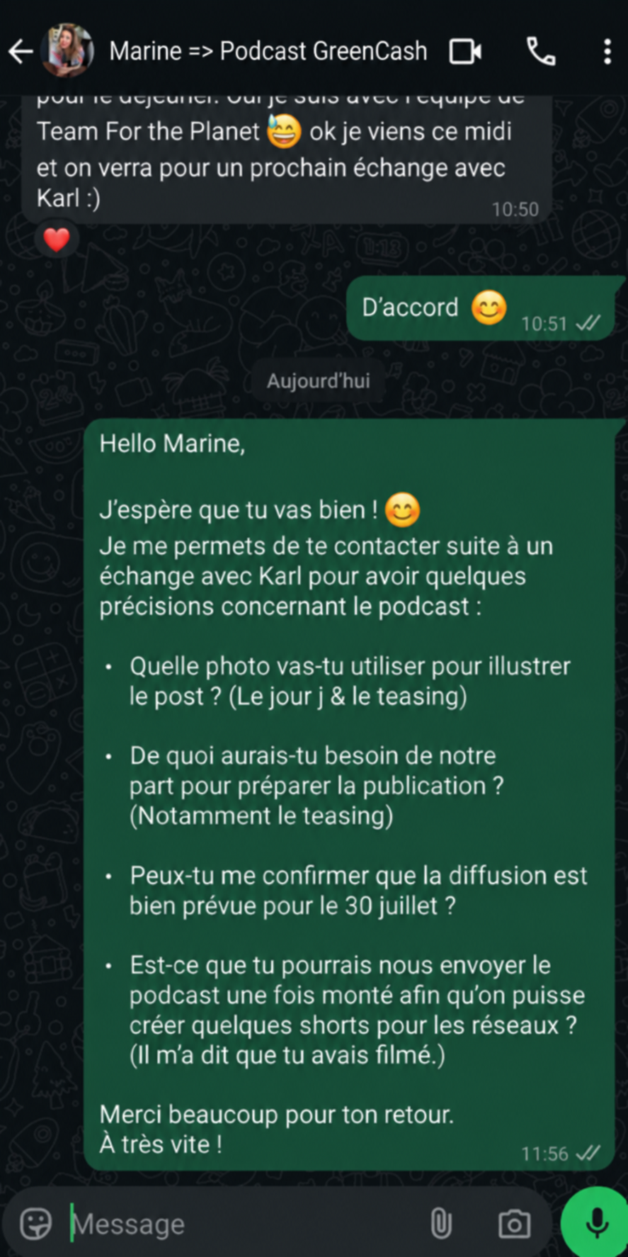 Conversation anonymisée avec une journaliste pour préparer la diffusion d’un podcast : visuels, teasing et valorisation sur les réseaux