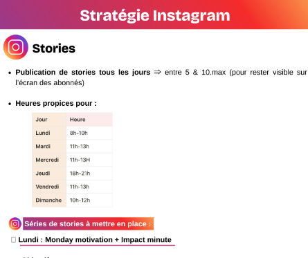Aperçu du document de stratégie Instagram (extraits)